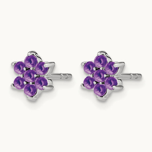 Amethyst Floral Post Earrings, 14K White Gold
