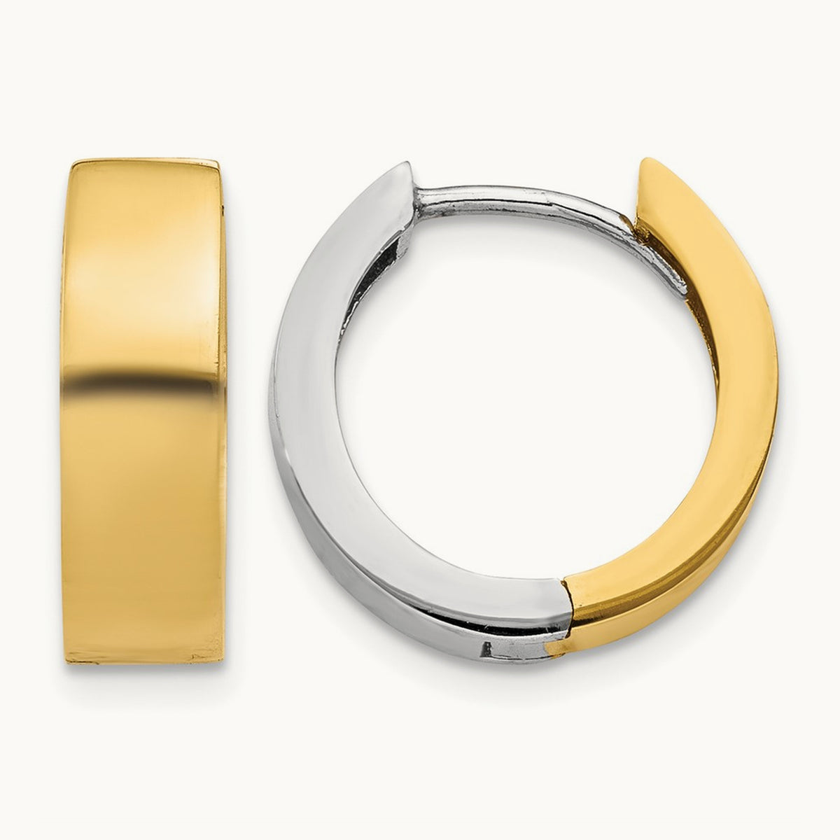 Round Hinged Hoop Earrings, 14K Two-tone