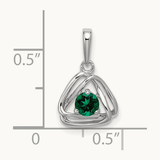 Created Emerald Triangle Pendant — 14K White Gold