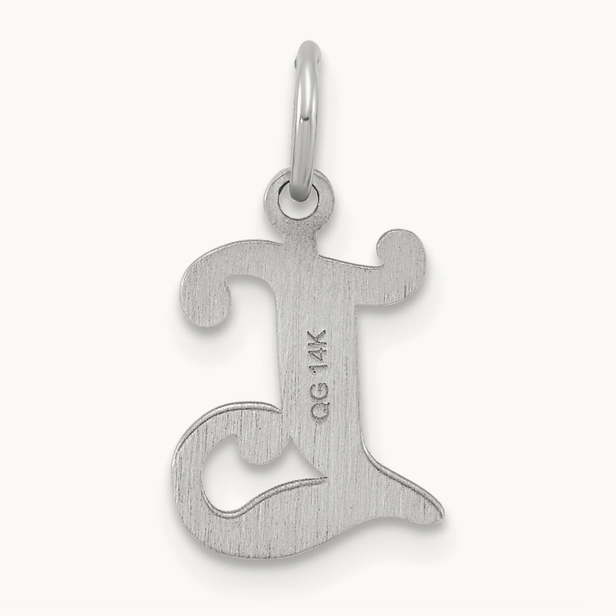 Diamond-cut Initial Charm — 14K White Gold, L