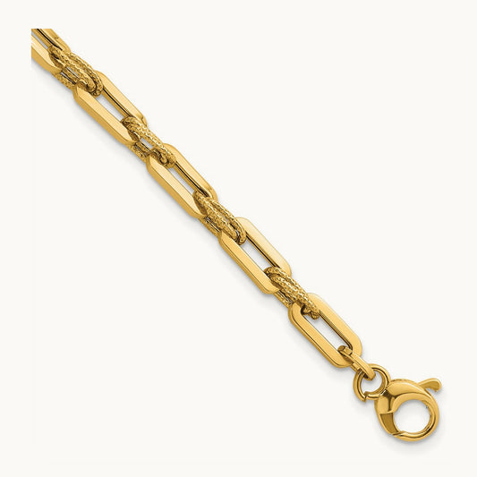 Polished and Textured Double Fancy Link 7.75in Bracelet, 14K