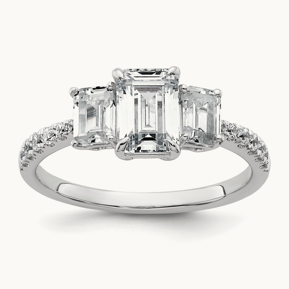 Emerald 3 Stone Engagement Ring, 1.75-3.25 ct tw Lab-Grown Diamond — 1 3/4 ct, 14K White Gold