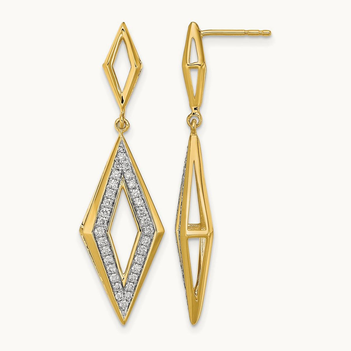 Polished Diamond Dangle Post Earrings, 14K
