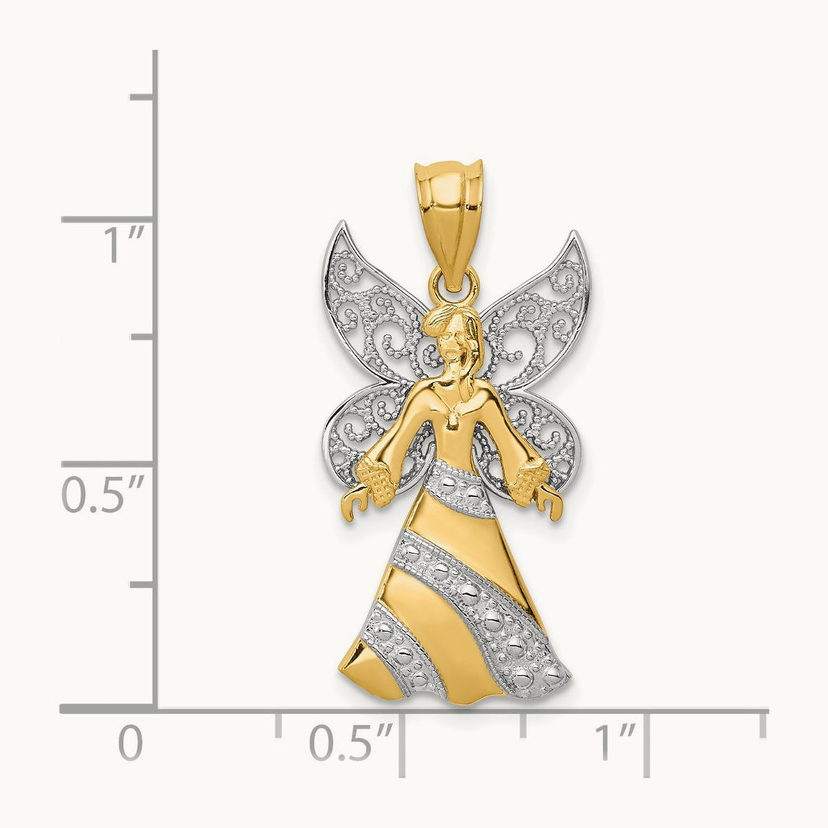 14KTwo-tone W/Rhodium Angel Pendant