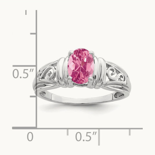 7x5mm Oval Pink Tourmaline ring, 14K White Gold