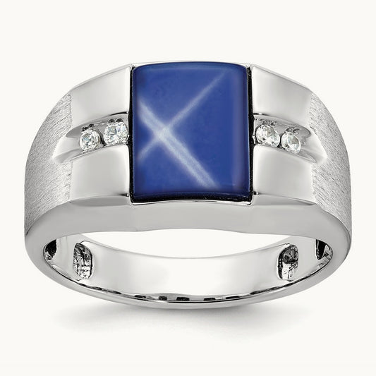 IBGoodman Satin Cr.Blue Star Sapphire/Diamond Ring, 14K White Gold