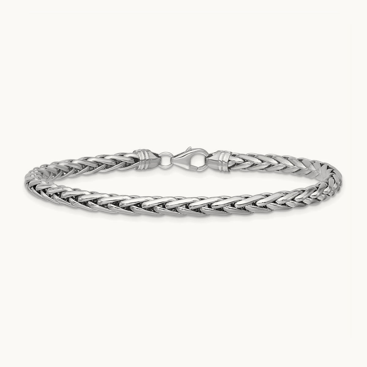 Polished 8.25in Wheat Chain Bracelet, 14K White
