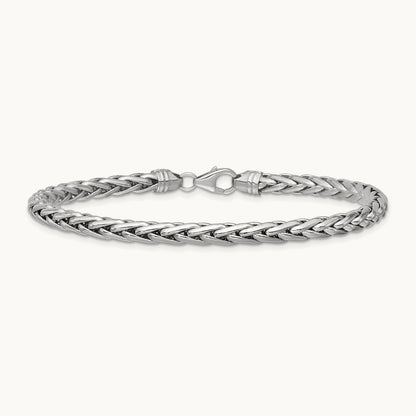 Polished 8.25in Wheat Chain Bracelet, 14K White