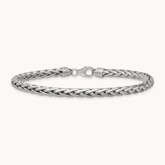 Polished 8.25in Wheat Chain Bracelet, 14K White