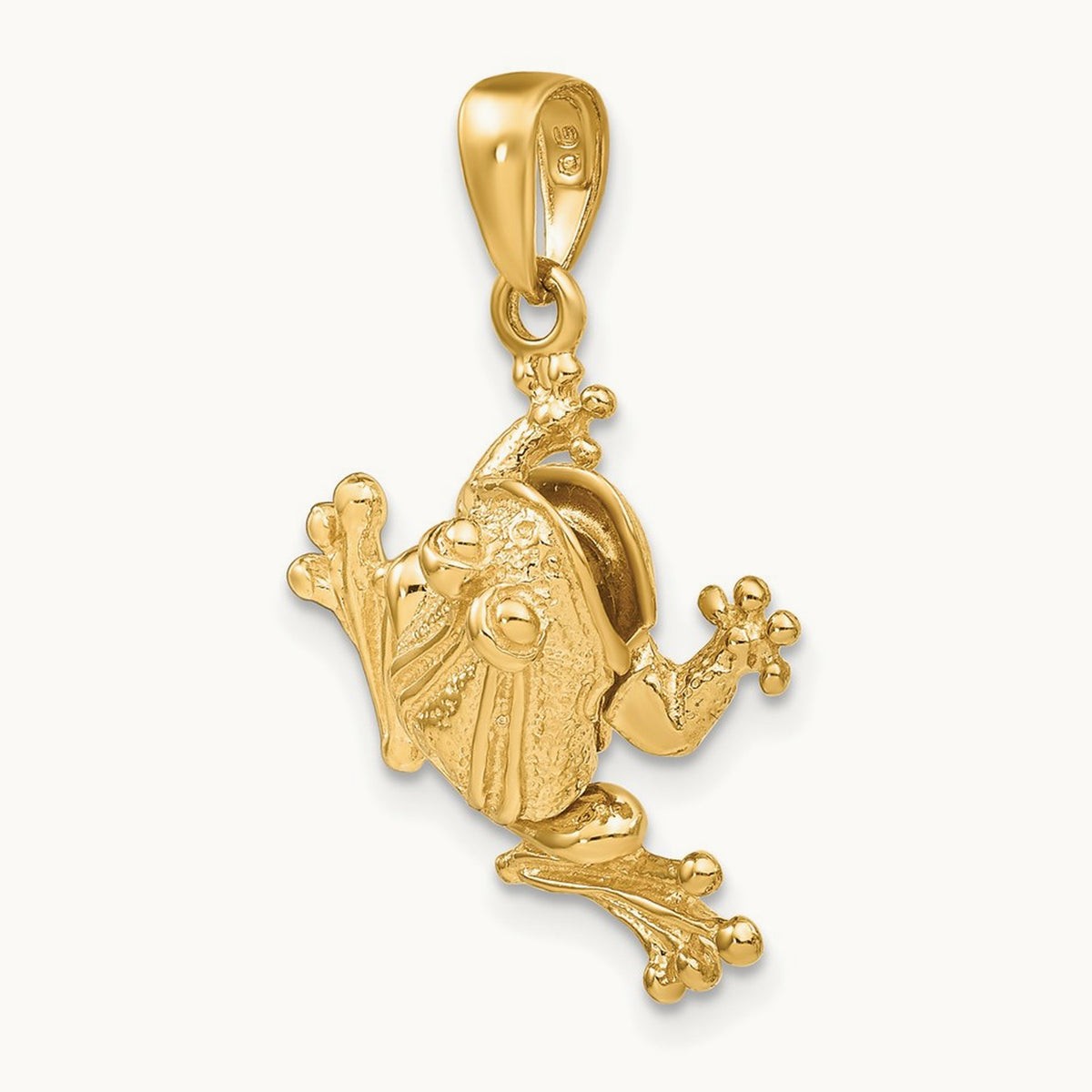 Solid Polished 3-D Moveable Frog Pendant, 14K