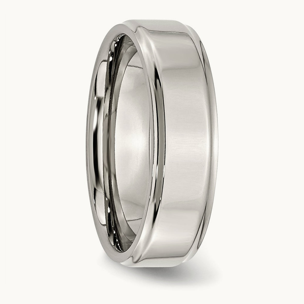 Polished Ridged Edge Band, 7mm, Stainless Steel