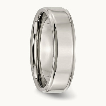 Polished Ridged Edge Band, 7mm, Stainless Steel