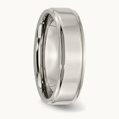 Polished Ridged Edge Band, 7mm, Stainless Steel