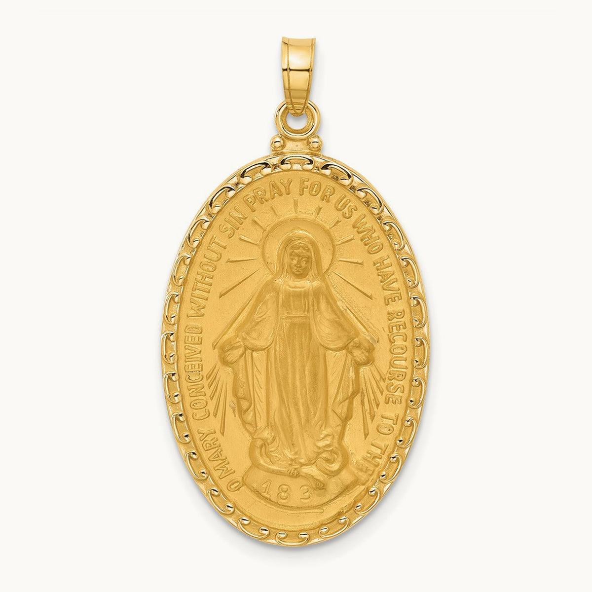 Satin and Polished Miraculous Medal Solid Oval Pendant — 36.2mm