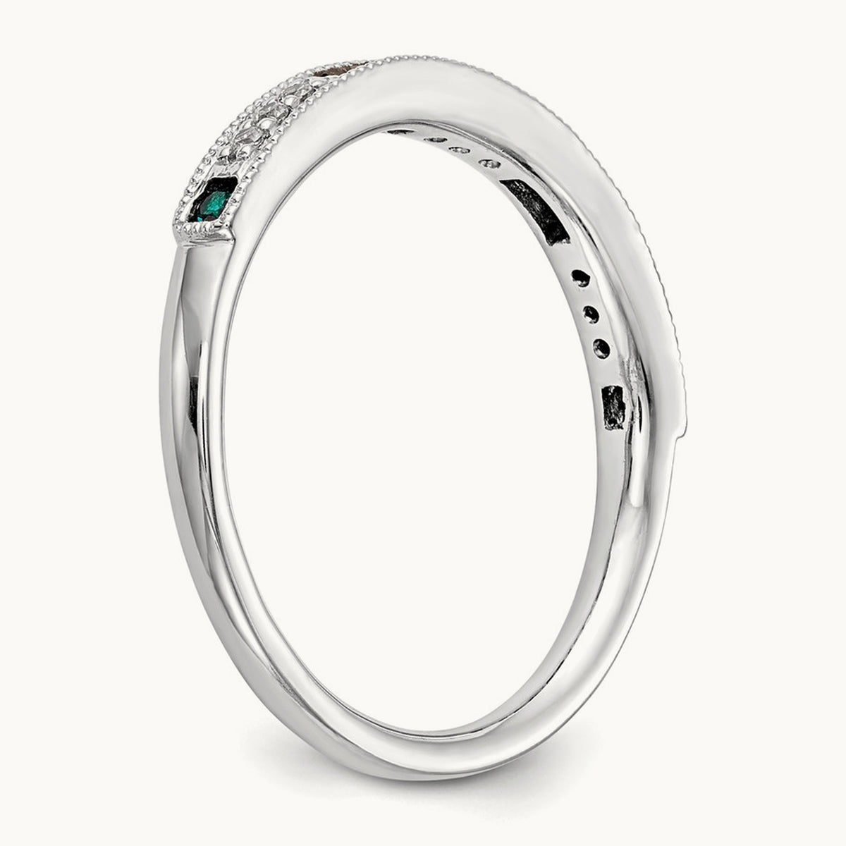 Diamond w/Emerald Band, 14K White Gold
