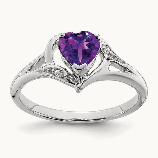Amethyst and Diamond Heart Ring, 14K White Gold