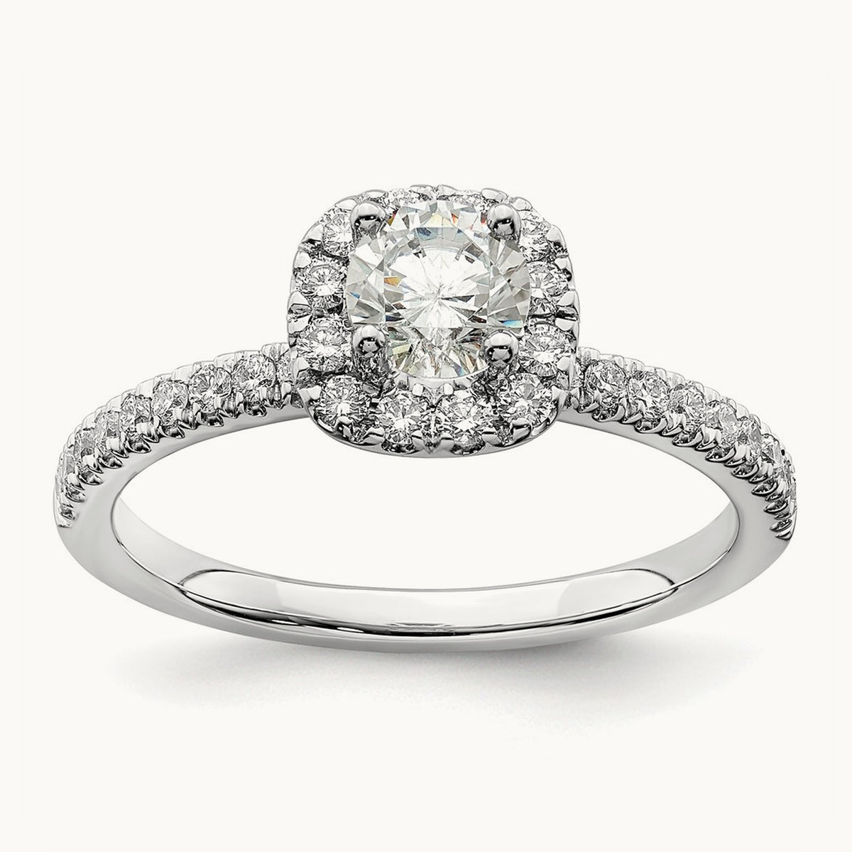 Round Halo Engagement Ring, 0.75-1.00 ct tw Lab-Grown Diamond — 3/4 ct, 14K White Gold