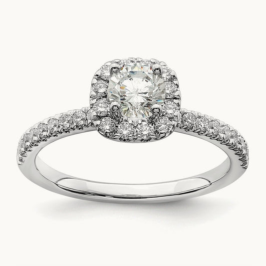 Round Halo Engagement Ring, 0.75-1.00 ct tw Lab-Grown Diamond — 3/4 ct, 14K White Gold