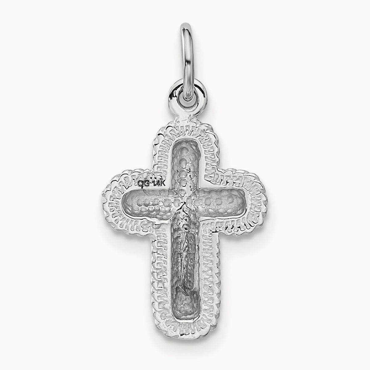 Polished Cross Charm, 14K White Gold