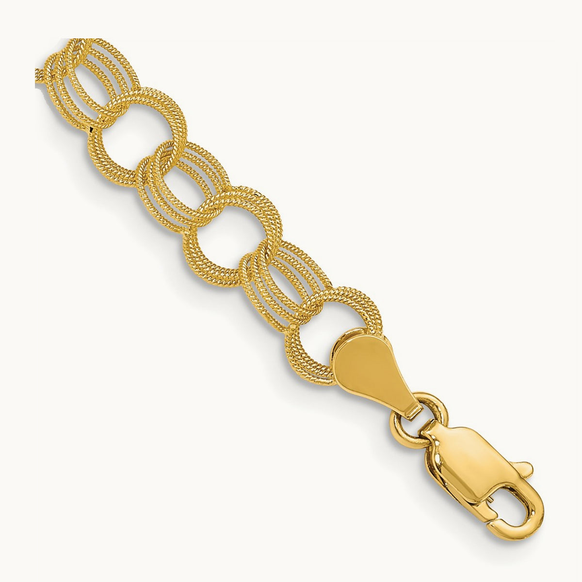 Solid Triple Link Charm Bracelet — 14K Yellow Gold, 8mm