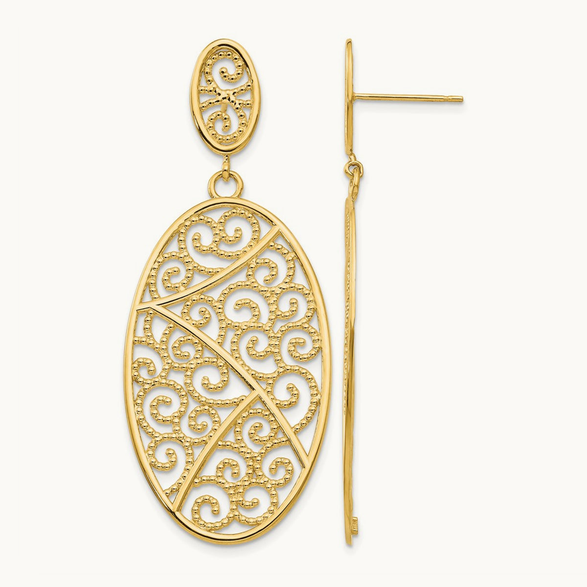Oval Dangle Earrings, 14K