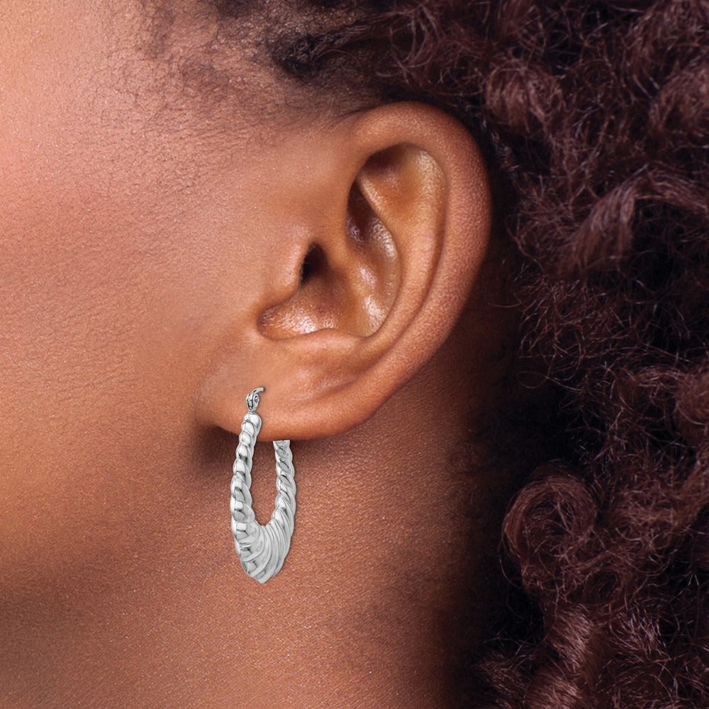 Polished Scalloped Hoop Earrings — 14K White Gold, 24.5mm