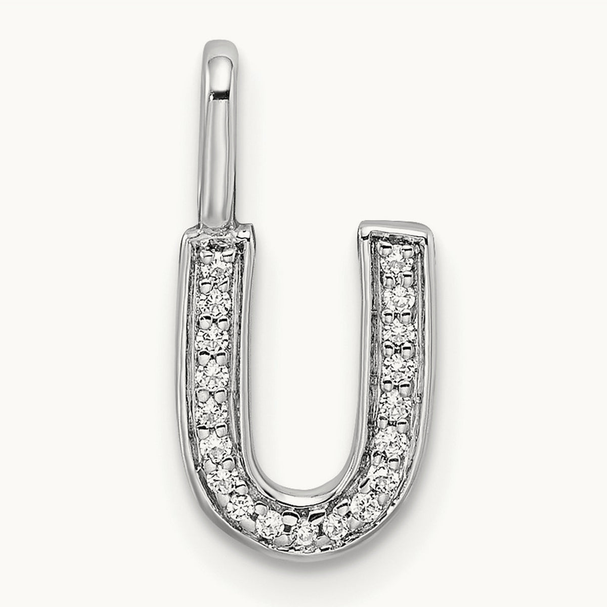 Diamond Letter U Initial Pendant, 14K White Gold
