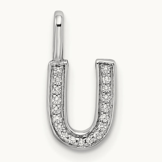 Diamond Letter U Initial Pendant, 14K White Gold