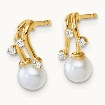 Polished Diamond and Pearl Drop Post Earrings — photo set