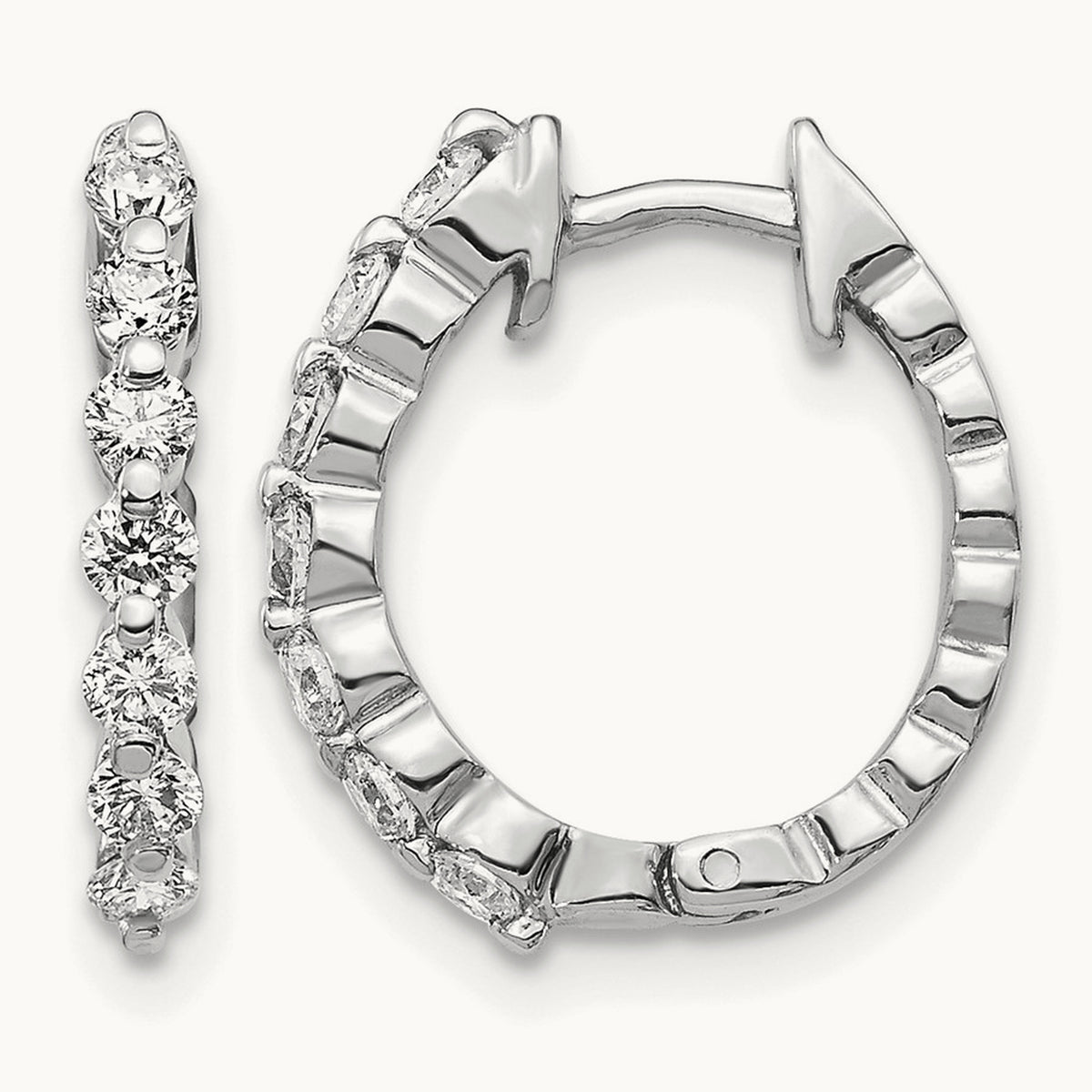 AA Diamond Hinged Hoop Earrings, 14K White Gold