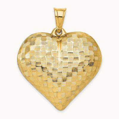 Polished Basket Weave Pattern 3-D Heart Pendant — photo set