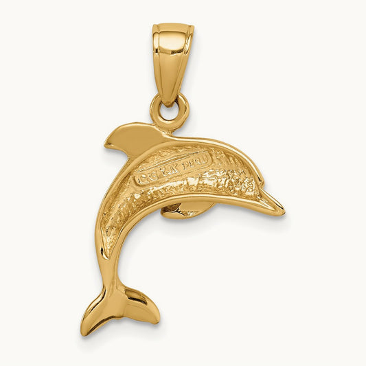 Jumping Dolphin Pendant — 14K Yellow Gold, 24mm