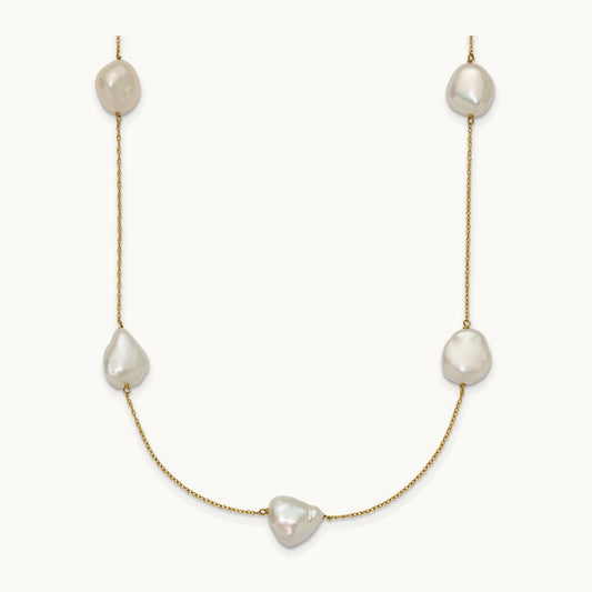 10- White Keshi Freshwater Cultured Pearl 7-station Necklace, 11mm, 14K