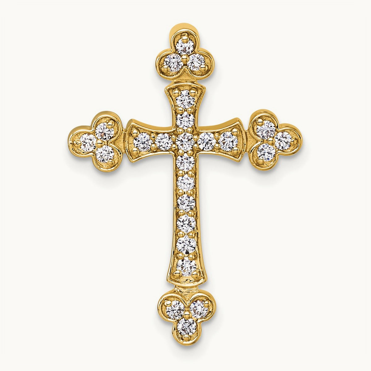 Diamond Budded Cross Chain Slide — 14K Yellow Gold, 29mm