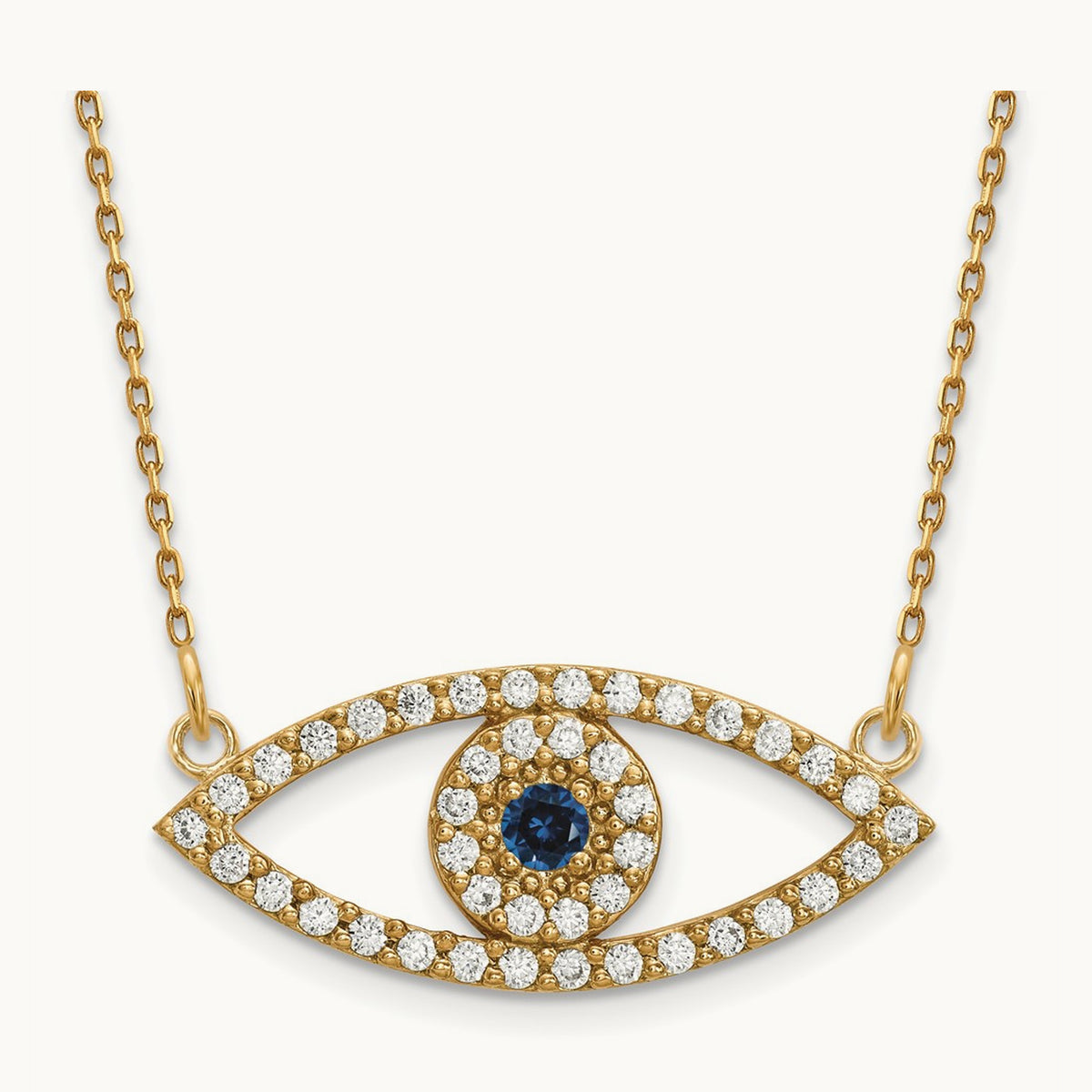 Medium Necklace Diamond and Sapphire Evil Eye, 14K
