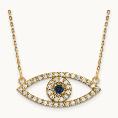 Medium Necklace Diamond and Sapphire Evil Eye, 14K