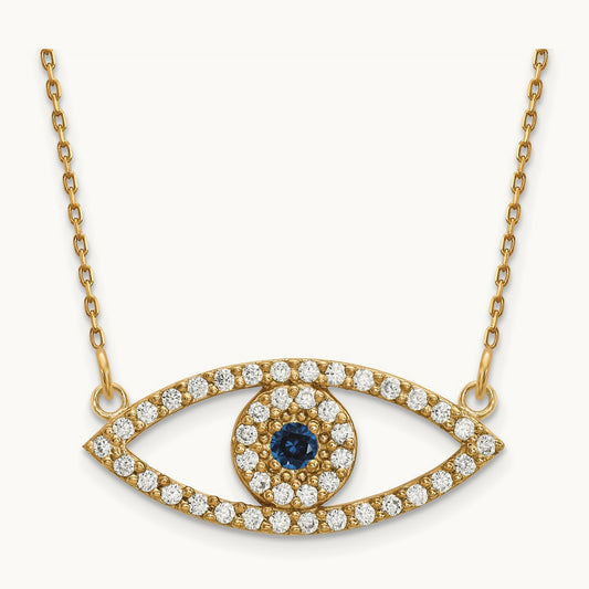 Medium Necklace Diamond and Sapphire Evil Eye, 14K