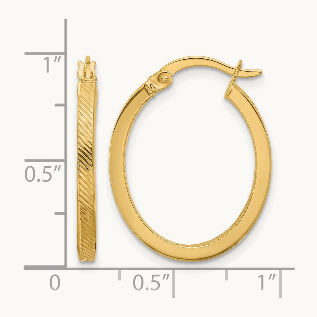 Polished and Textured Oval Hoop Earrings, 10K — Leslie's