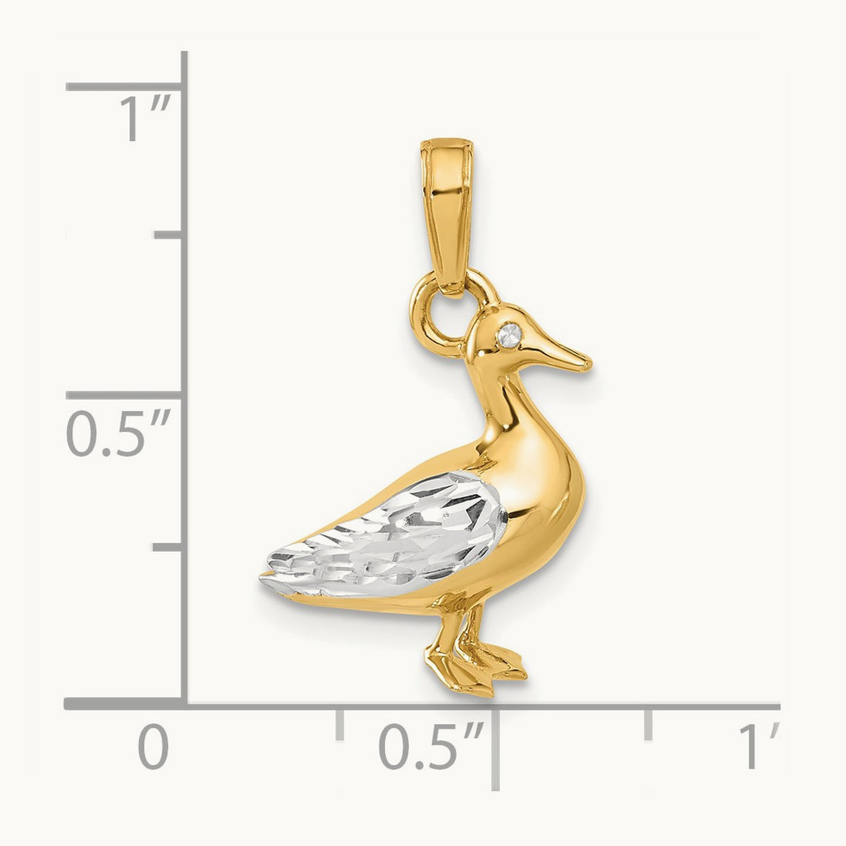 D/C 3D Duck Pendant, 14K with White Rhodium