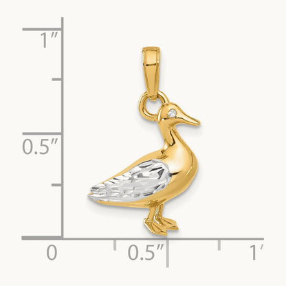 D/C 3D Duck Pendant, 14K with White Rhodium