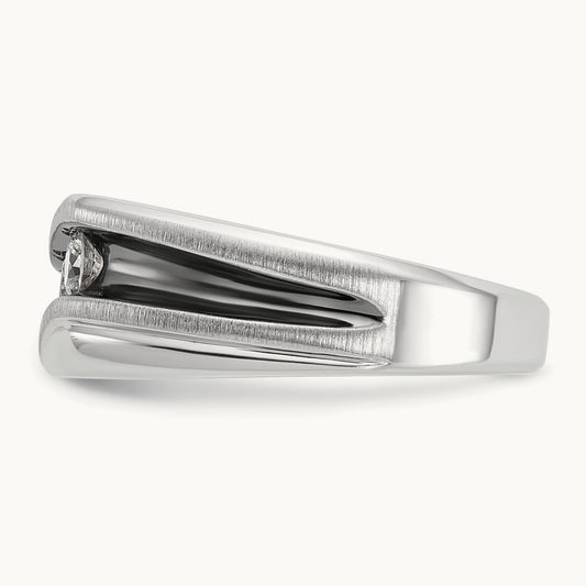 w/ Blk RH IBGoodman Men's Polish/Satin/Grooved 3-Stone Dia Ring, 14K White Gold