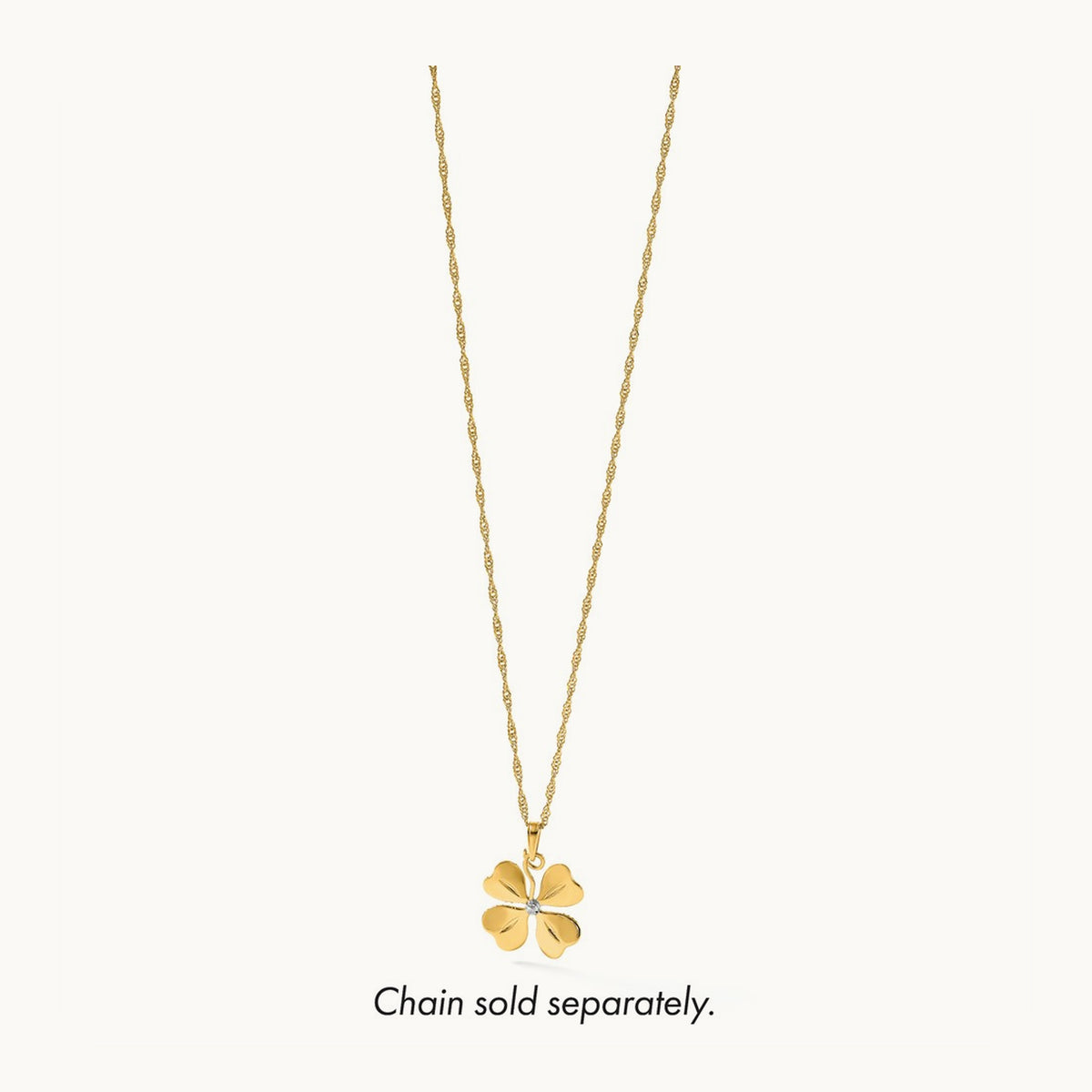 Polished 4 Leaf Clover Charm, 14K with White Rhodium