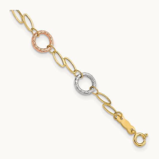 Tri-color Circles Bracelet, 14K