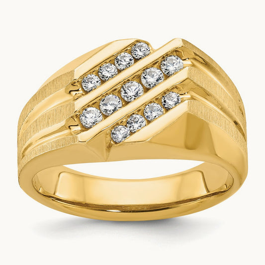 IBGoodman Men's Polished Satin and Grooved Diamond Ring, 14K