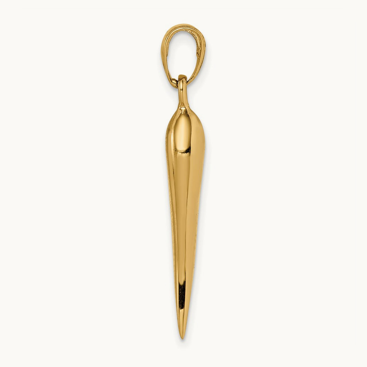 Large 3D Italian Horn Pendant — 14K Yellow Gold