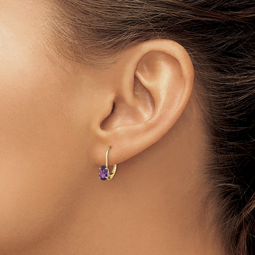 Oval Amethyst Leverback Earrings — 16mm, 6x4mm
