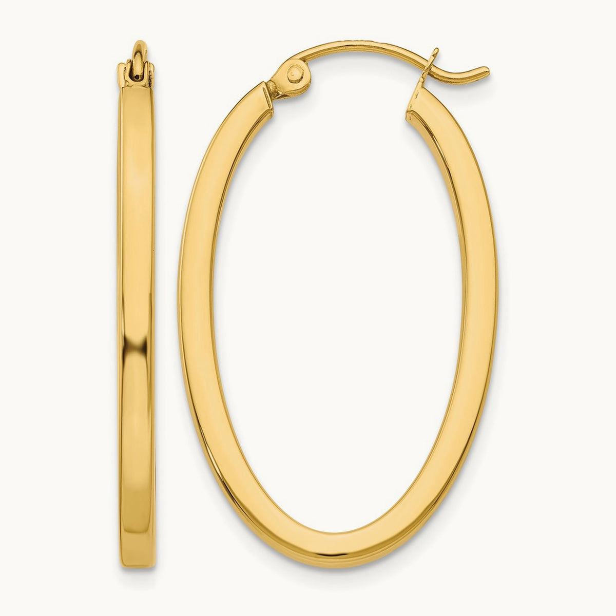 Oval Hoop Earrings — 14K Yellow Gold, 2mm