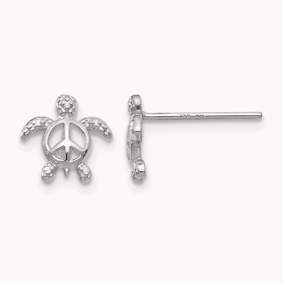 Peace Turtle Post Earrings — 14K White Gold