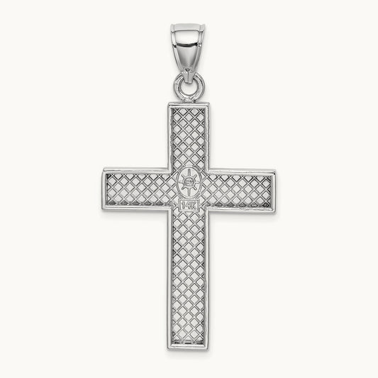 Large Block Cross w/Open Back Charm, 14K White Gold