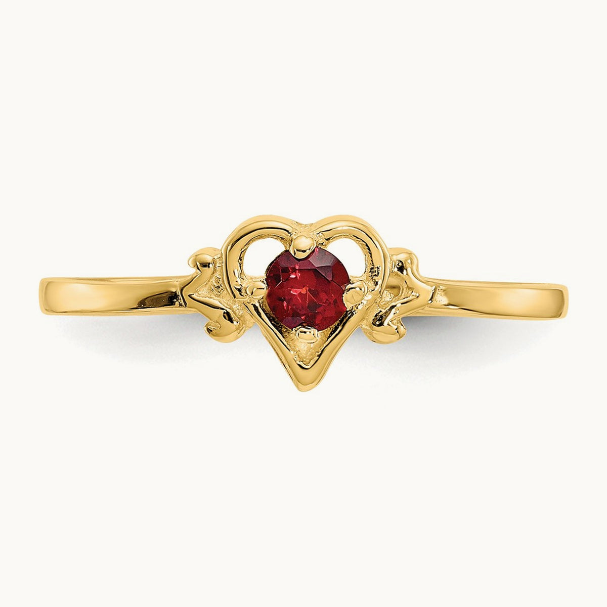 Garnet Birthstone Heart Ring — 14K Yellow Gold, 7